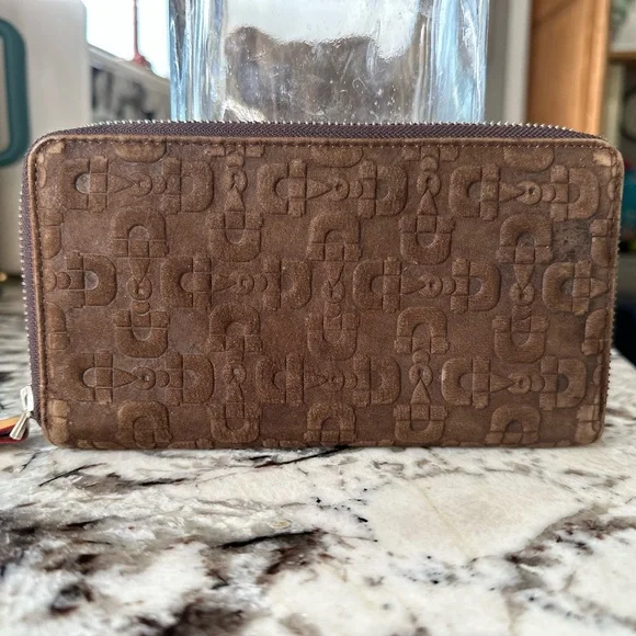 Gucci horse bit Brown Embossed Zip accordion Wallet - Picture 1 of 6